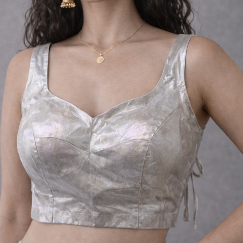 Designer Indian/Pakistani Silver Padded Blouse for Saree & lehenga